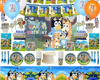 Blue Dog Themed Birthday Party Supplies for Kids Bluey Party Decorations, Happy Birthday Banner, Balloon Decorations, Tablecloth Party Set