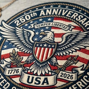 250 Years America Celebration Graphics – Patriotic Eagle Shield Logo – US 250th Birthday Clip Art for T-Shirts, Hats & Patches - PNG und SVG