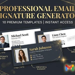 Email Signature Generator | Custom Template Studio for Gmail & Outlook | 10 Modern Designs | Instant 1 full day Access Digital Tool