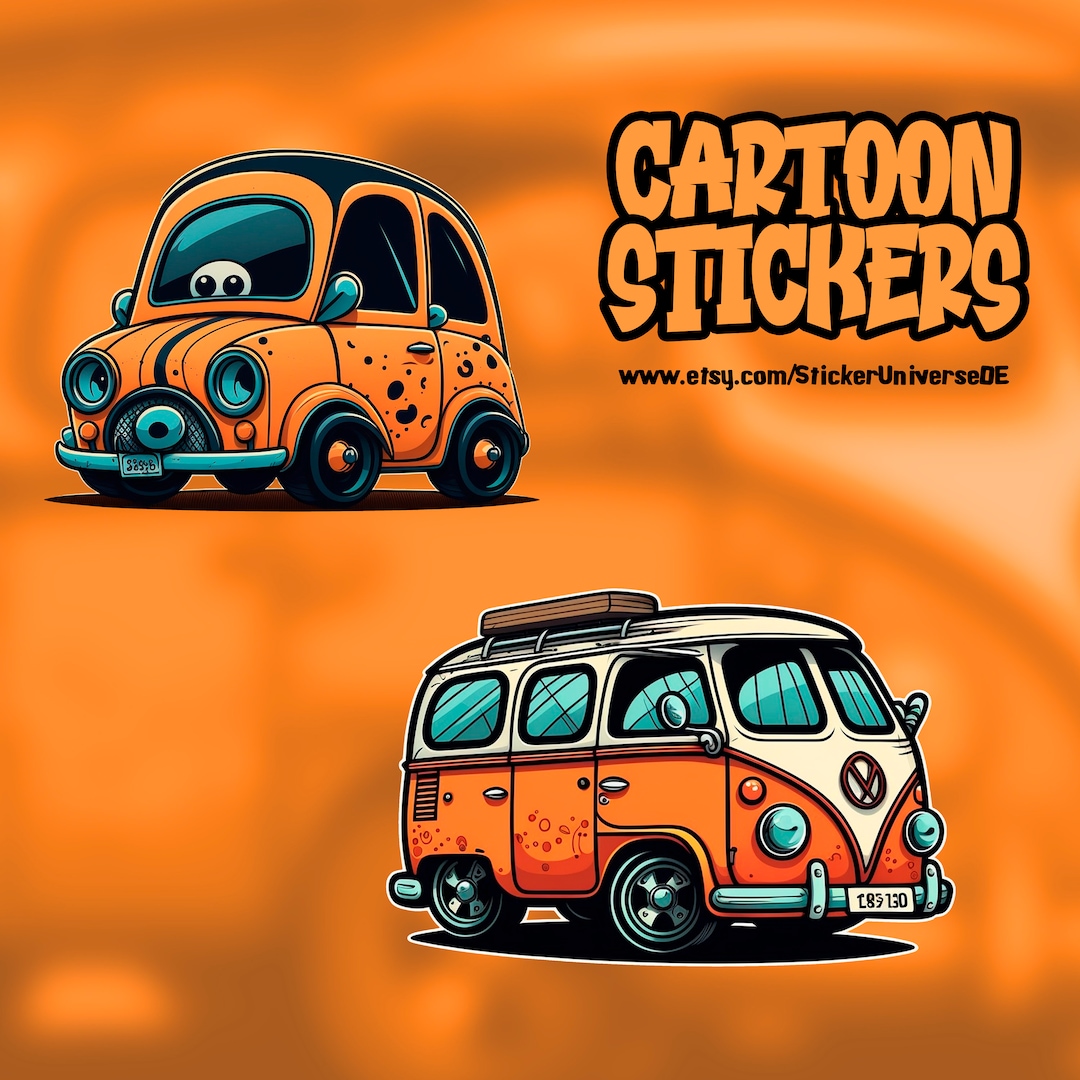 2 Cute Car Cartoon Stickers for You Etsy