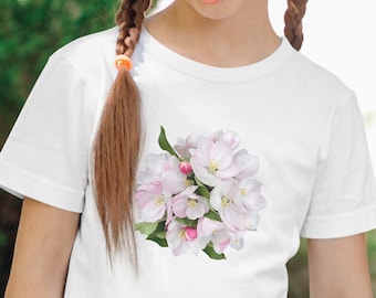 Pink flower t-shirt for kids.  Apple blossom Kids shirt, Cotton Tee shirt for children