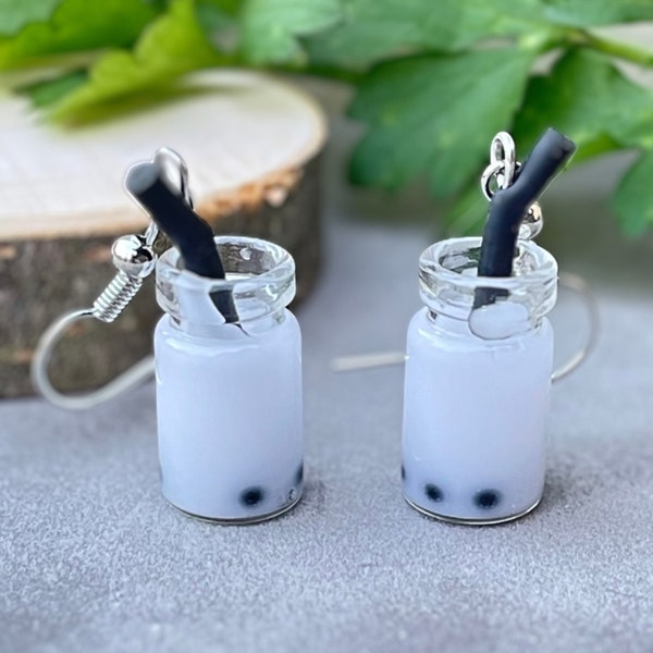 Boba Tea Earrings, Fun bubble tea novelty earrings for her.  Cute jewelry of mini drinks for girls or boba tea lovers.