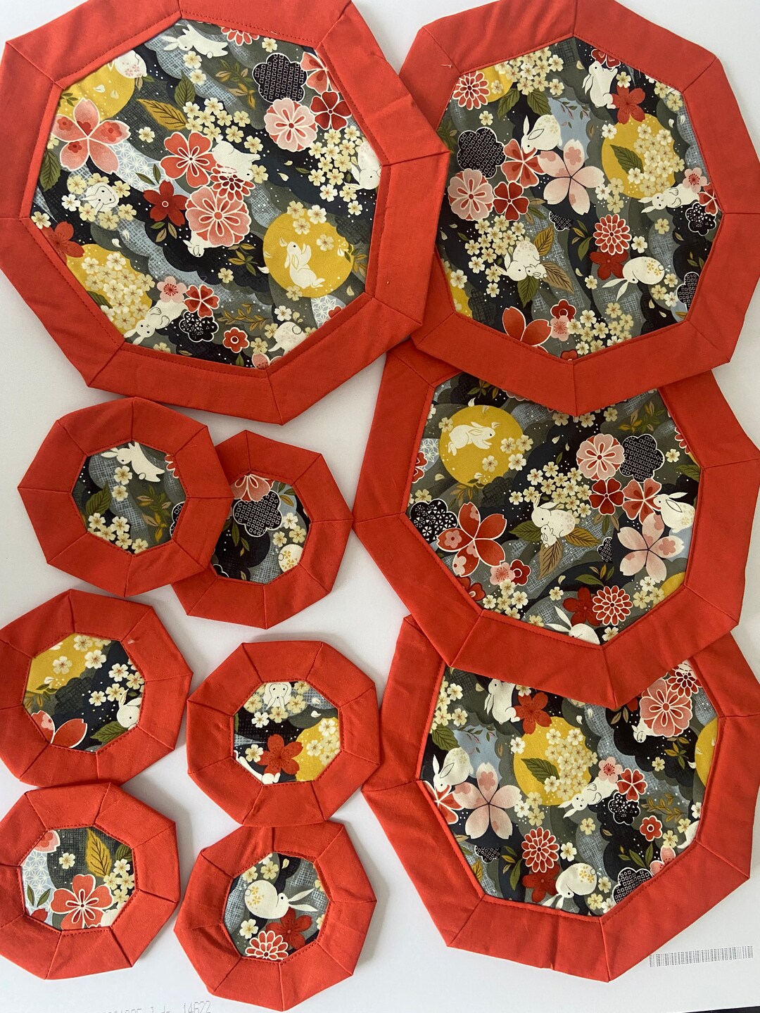 Fabric Spring Flowers Coaster Table Setspring Bunny Print Pattern