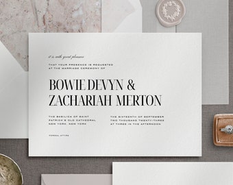 Minimal Modern Wedding Invitation Suite, Simple Elegant Wedding Invitation Template, Printable Canva Wedding Invitation Set \\ Bowie