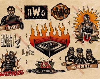Digital Download Pro Wrestling Flash Art  – for DIY Projects & Wall Decor - 4 Pack
