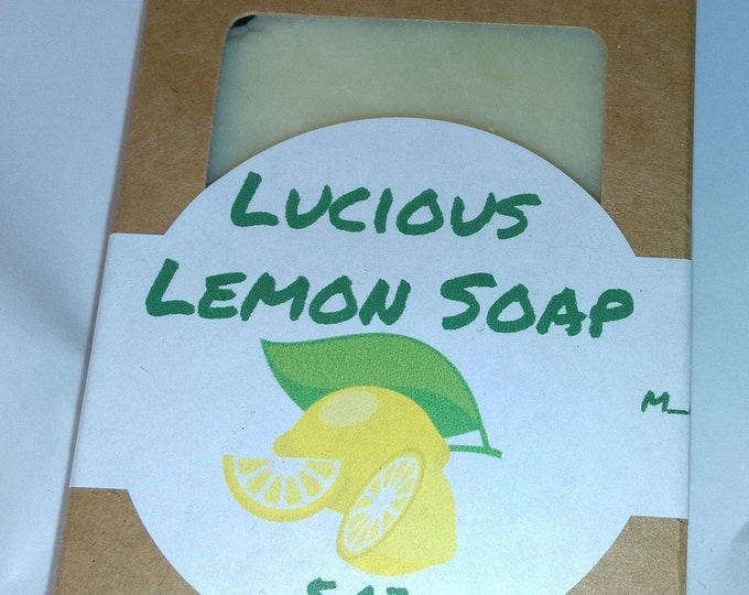 Lucious Lemon Handmade, hand sliced moisturizing soap 5 ounces.  Made with shea butter, sunflower, coconut, olive, and essential oils.