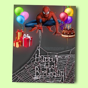 Cartão de Aniversário do Homem-Aranha | Download Digital PNG | Cartão de Aniversário de Super-herói para Imprimir | Cartão de Aniversário Infantil | Download Instantâneo