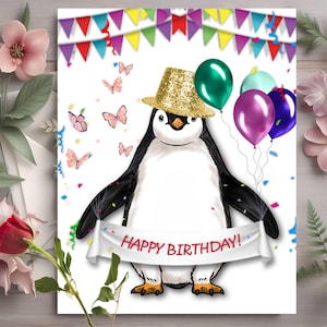 Tarjeta de cumpleaños divertida, tarjeta de cumpleaños con temática de pingüino, tarjeta de felicitación humorística, tarjeta de cumpleaños para niños, tarjeta de cumpleaños para mejores amigos, tarjeta de cumpleaños moderna.