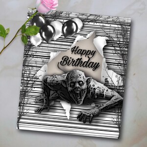 Tarjeta de cumpleaños de terror digital, tarjeta de cumpleaños DIY, tarjeta de felicitación humorística, tarjeta de cumpleaños para niños, tarjeta de cumpleaños para mejores amigas, tarjeta de cumpleaños moderna.
