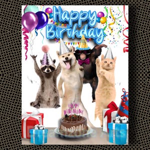 Cartão de aniversário engraçado | Cartão de aniversário com tema de animais | Amor e carinho | Feliz aniversário! | Presente de aniversário fofo para namorada, namorado.