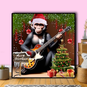 Festive Monkey Christmas Decor: Trendy HD Print for your Home | christmas wall art  | home decor |