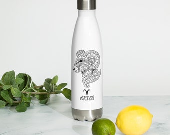 Astrology Water Bottle - Aries (White)