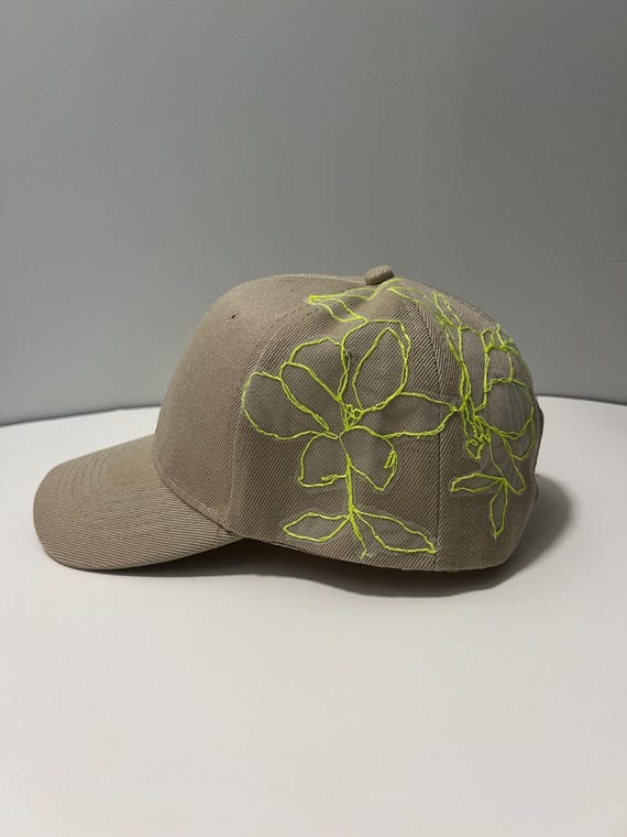 Embellished Tan Cap with Floral Accents Tan Baseball Cap: Shabby Chic Flower Hat With Rhinestone  main image 3