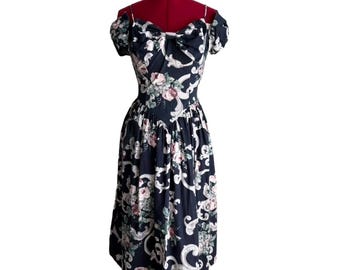 RARE Vintage Gunne Sax Jessica McClintock  Floral Dress Cottagecore Off Shoulder Bow Dark Romantic Prairie Babydoll Ethereal 80s 90s
