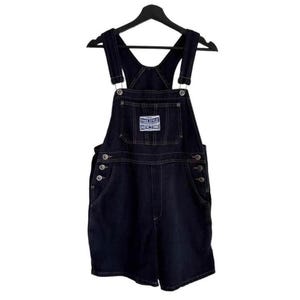 Vintage 90s Denim Shortalls Overalls • Dark Wash Jeans Baggy Dungarees • Y2K Grunge Overall Shorts • Streetwear Romper Playsuit Size Medium