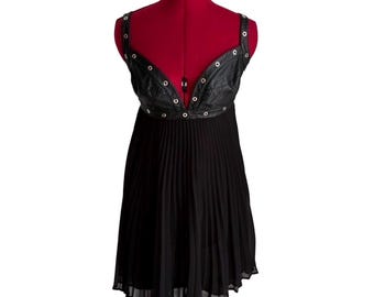 Black Mini Dress Faux Leather Sheer Mesh Made in Italy Indie Sleaze Y2K Style Grunge Gothic Alt Party Y2K Edgy Going Out Bustier Corset Top