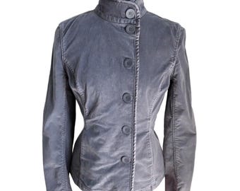 Vintage Periwinkle Velvet Jacket High Neck Fitted Blazer Jacket Y2K Minimalist Tailored Coat Victorian Inspired Fairycore Structured Pastel