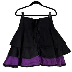 Y2K Medieval Gothic Mini Skirt – Black & Purple Corset Lace Up Waist Made in Canada Alternative Fairycore Skirt – Size Small Designer Label
