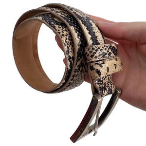 Vintage Genuine Leather Snakeskin Belt 90s Y2K Animal Print Skinny Belt Minimalist Waist Accessories Size XS Small Black Beige Statement