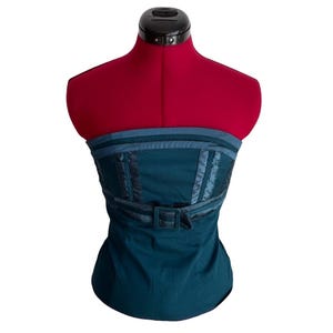 Vintage Y2K Teal Blue Corset Tube Top Strapless Bustier Belt Waist Shirt Blouse Coquette Party Top Date Night Layering Dynamite Fairycore