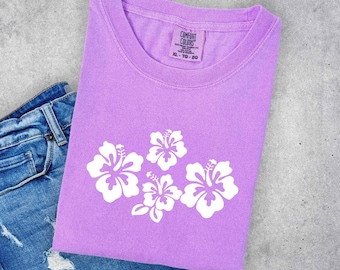 Comfort Colors Hibiscus Shirt – White Hibiscus Floral Tee – Beach Tropical Gift