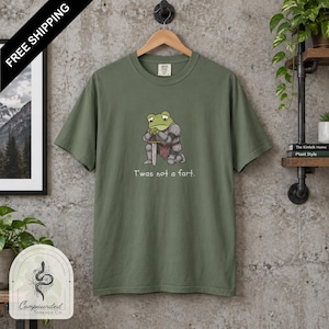 T-shirt met kikkerridder en middeleeuwse humor: "Het was geen scheet".