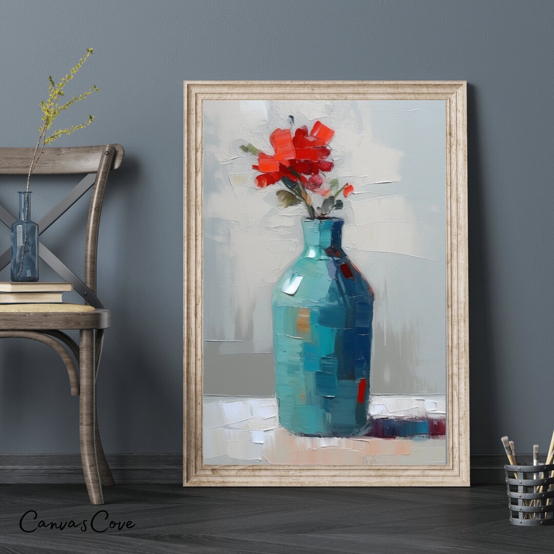 PRINTABLE Flower & Vase Palette Knife Textured Oil Painting I Spring I