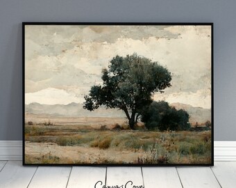 Pintura de paisaje vintage / Impresión vintage rústica / Cambios de tamaño gratuitos