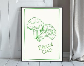 Broccoli Club Print: Funny Green Vegetable Kitchen Poster