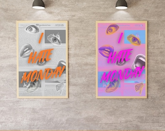 I Hate Monday Newspaper Quote Print | Retro Office Wall Art