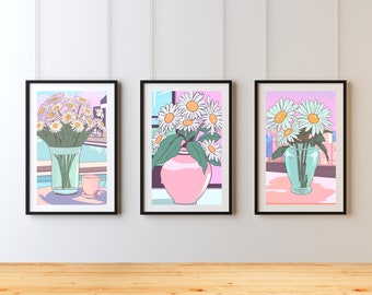80s Citypop Flower Print: Retro Pastel Floral Wall Art