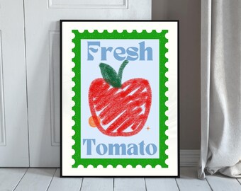 Retro Tomato Kitchen Print: Farmhouse Vegetable Stamp Artwork