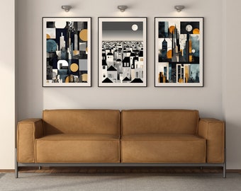 Modern and Trendy Night City Collage Art - Unique Nightscape Artwork for Home or Office