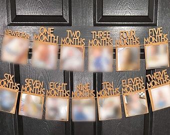 Monatliches Fotobanner, Fotobanner zum ersten Geburtstag, Fotobanner, Neugeborene bis 12 Monate Geburtstagspartybanner