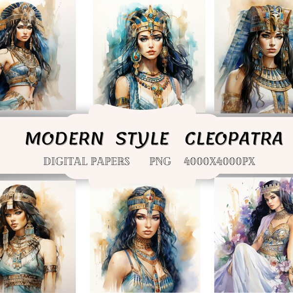 12 Kleopatra ClipArt, Moderner Stil, digitales Papier, digitaler download, Scrapbook, Aquarell, PNG, hohe Qualität, Ägypten, Instant Download,