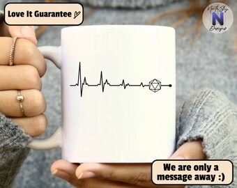 D20 Heart Beat, Funny Dungeons and Dragons Mug, D&D Mug, Nerdy DND Cup, DnD Glass Present, Roleplaying Game Mug, D20 Dice, DD24