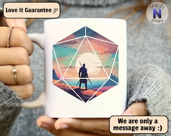 Fantasy Art  Mug, Funny Dungeons and Dragons Mug, RPG Mug Gift, Epic Landscape DnD Graphic, Nerd Culture DnD Mug, D20 Dice Cup, DD18