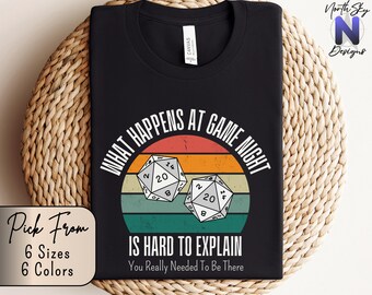 What Happens at Game Night is hard to explain, Best Game Night T Shirt, Trendy Gaming, Popular Game Night Shirt, Geeky Nerdy T-shirt, GN34