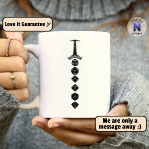 Dice Sword, Dungeons and Dragons Class Mug, DnD Mug Gift, Gamer Cup, Nerdy DND Mug, Funny D&D Glass Gift, Dungeon Master Gift, DD34