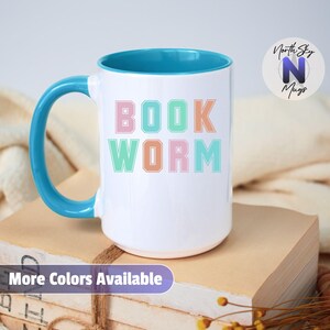 Book Worm Mug for Women, Bookish Coffee Cup Gift for Readers, Cute Reading Mug for Teachers, Librarians, Book Club Girls, Introverts, RB05