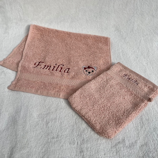 Towel, washcloth set personalized for babies