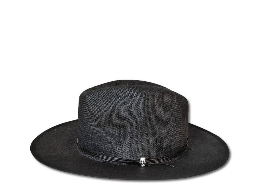 Custom Mens Summer Black Hat, Summer Rocker Fedora, Mens Goth Style Sun ...