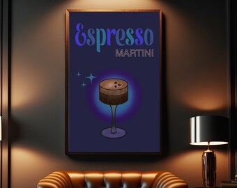 Espresso Martini Poster, Retro Cocktail Wall Art, Espresso Martini Art, Bar Cart Wall Art, Espresso Poster, Coffee Gift, Bar gift, Bar Art