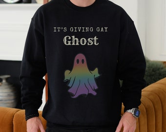 Cute Ghost Sweatshirt, Gay Ghost, Halloween Ghost, vintage ghost, Halloween Sweatshirt, queer ghost shirt, It's giving gay, ghost shirt