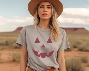 Pumpkin Shirt, Pink Pumpkin, Bella Canvas 3001 Pumpkin Shirt, Halloween Pumpkin Face, Halloween Shirt, Pumpkins Shirt, Cute Pumpkin