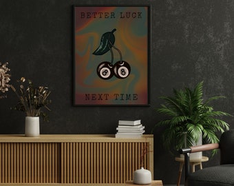 Cherry 8 Ball Wall Print, Trendy Retro 8 Ball Cherries, Cherry 8 Ball Art, Better Luck Next Time, Poster Gift, Vintage Wall Art, Cherry Art