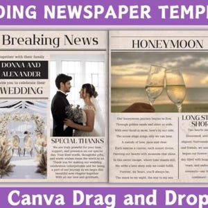 Wedding Newspaper Template with Photo, Wedding Newspaper Template, Wedding Program, Newlywed Times, Editable Newspaper Itinerary, Marriage