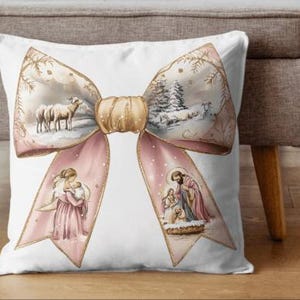 Jesus Christmas Coquette Bow Png, Christian Christmas Png, Nativity Scene Png, Baby Jesus Png, Bible Verse Png, Glitter, Pink Christmas Png
