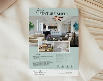 Real Estate Flyer Home Feature Sheet, Real Estate Door Knocking Flyers Templates, Real Estate Flyer Neighbor, Sage Luxury design, PTT-H05