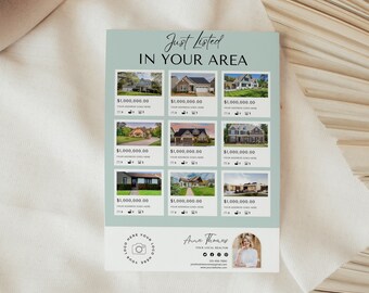 Real Estate Door Knocking Flyers Templates, INSTANT DOWNLOAD, Realtor Marketing, Just Listed Leaflet, Canva, Sage Luxury Aesthetic, PTT-H05